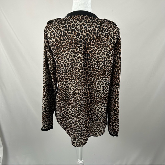 Olive & Oak Brown Leopard Print Long Sleeve Blouse Size Small - Picture 2 of 5